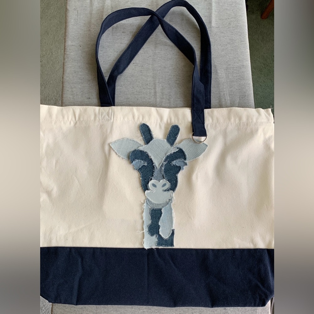 Giraffe Patchwork Hand Cut Handmade Denim Design On Premium Zippered Tote